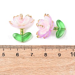 透明なアクリルパーツ  ガラスシードビーズで  花  ゴールドライン入り  蘭  20.5x18x18.5mm  穴：1.8mm&nbsp;PALLOY-MZ00823-04