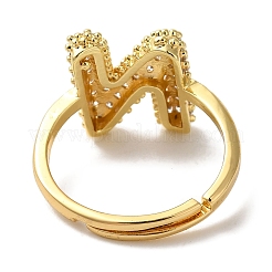 Rack Plating Letter Brass Micro Pave Clear Cubic Zirconia Adjustable Rings for Women&nbsp;KK-S391-03G-N