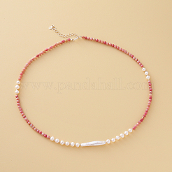 Natural Baroque Pearl Faceted Red Vein Stone Necklace S925 Silver Tail Chain.&nbsp;IT7630