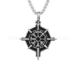 Vintage 304 Stainless Steel Viking Compass Pendant Necklaces for Men&nbsp;WG1D9FE-01