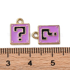 合金エナメルチャーム  疑問符チャーム付きの正方形  ゴールドカラー  プラム  12.5x9x1mm  穴：1.6mm  10個/セット&nbsp;ENAM-Q001-08G-05