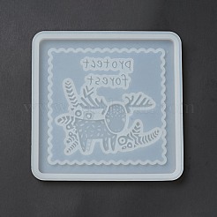 DIYアニマルコースターシリコンモールド  レジン型  UVレジン＆エポキシレジンのクラフト作り用  正方形  鹿の模様  110x110x6.5mm  内径：100x100mm&nbsp;DIY-G070-03A