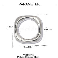 304ステンレススチールリンクリング  正方形  鏡面研磨仕上げ  ステンレス鋼色  18x18mm&nbsp;STAS-OY014-94P