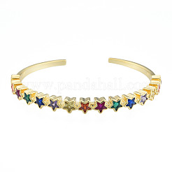 Cubic Zirconia Star Open Cuff Bangle&nbsp;BJEW-N012-042