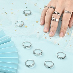 Non-Tarnish 12Pcs 12 Constellation 304 Stainless Steel Open Cuff Rings Set for Women&nbsp;RJEW-TZ0001-02