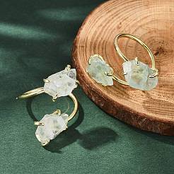 天然蛍石のカフリング  金色の真鍮リング  ラックめっき  内径：20mm&nbsp;RJEW-B122-02G-06