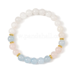 8MM Round Natural Rainbow Moonstone & Dyed White Jade & Madagascar Rose Quartz Beaded Stretch Bracelets&nbsp;BJEW-JB14489