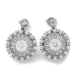 真鍮マイクロペーブクリアキュービックジルコニアスタッドピアス  花  プラチナ  21.5x16mm&nbsp;EJEW-C130-01P