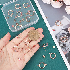 304ステンレススチールリングスタッドピアス金具20個  水平ループと真鍮製イヤーナット20個付き。  ローズゴールド  18x14mm  穴：3.2mm  ピン：0.7mm&nbsp;STAS-BBC0001-76RG