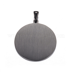 304ステンレスペンダント  マット仕上げのスタンプ付き空白タグ  フラットラウンド  ブラック  33x30x1mm  穴：7x3mm&nbsp;LS-STAS-P063-09B
