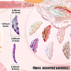 UVメッキ虹色アクリルパーツ10個  葉  ミックスカラー  40x14x5mm  穴：1.4mm&nbsp;OACR-YW0004-27
