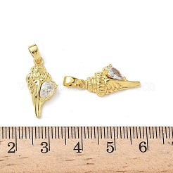 真鍮製マイクロパヴェキュービックジルコニアペンダント  巻き貝の形  18KGP本金メッキ  20.5x9.5x5mm  穴：3x5mm&nbsp;KK-I371-17G