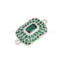 真鍮製マイクロパヴェキュービックジルコニアコネクターチャーム  矩形リンク  ラックめっき  長持ちメッキ  プラチナ  グリーン  19x10x4mm  穴：1.2mm&nbsp;CU-CBAAB9C-01P-01