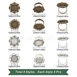 16Pcs 4 Style Vintage Adjustable Iron Finger Ring Components&nbsp;FIND-SC0002-46