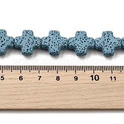 天然溶岩岩ビーズ連売り  クロス  染め  スチールブルー  14x14x6mm  穴：1.5mm  約28個/連  15.94''（40.5センチメートル）&nbsp;G-L498-E02-01B