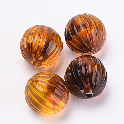 アクリルコルゲートビーズ  模造琥珀  ラウンド  ダークオレンジ  16mm  穴：2mm&nbsp;X-OACR-S016-28