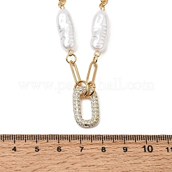 304 Stainless Steel Micro Pave Clear Cubic Zirconia Rectangle Pendant Plastic Pearl Beaded Chain Necklaces&nbsp;SA-CBAF6AD-05G