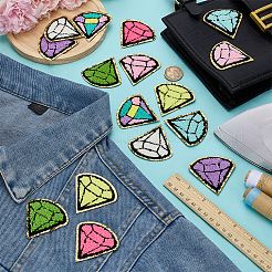 16枚 8色ダイヤモンドタオル布 コンピューター刺繍布 アイロン接着/縫い付けパッチ  アップリケ  ミックスカラー  59x61x2.5mm  2個/カラー&nbsp;PATC-FG0002-89