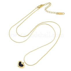 Ion Plating(IP) 304 Stainless Steel Black Enamel Boston Link Chains Heart Pendant Necklaces for Women&nbsp;NJEW-K276-13G