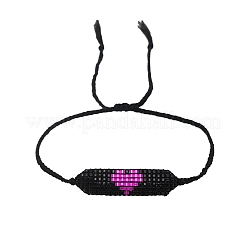 MIYUKIシード編みこみビーズブレスレット  女性のためのハート模様の友情のブレスレット  ブラック  11インチ（28cm）&nbsp;BJEW-P269-43