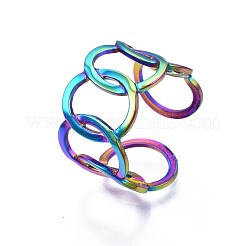 304ステンレススチールインターロックリングカフリング  女性のためのレインボーカラーオープンリング  usサイズ7 3/4(17.9mm)&nbsp;RJEW-N038-085
