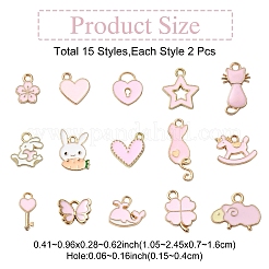 30個15スタイルアロイエナメルペンダント  混合図形  ピンク  10.5~22x7~16x1.5~3mm  穴：1.5~3x1.5~4mm  2個/スタイル&nbsp;ENAM-YW0004-25