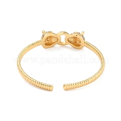 Green Cubic Zirconia Doube Leopard Doorknocker Shape Cuff Bangle&nbsp;BJEW-I298-24G