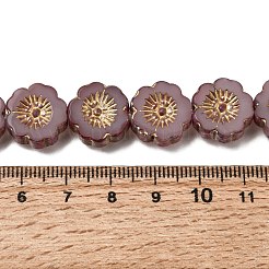 ピカソ風焼き絵具と金色の金属を編み込んだガラスビーズの連  花  パープル  14x14.5x5mm  穴：0.9mm  約29個/連  15.94''（40.5センチメートル）&nbsp;GL-CBA98F0-04D