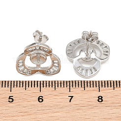 真鍮マイクロペーブキュービックジルコニアスタッドピアス  花  片穴パーツ用  長持ちメッキ  鉛フリー＆カドミウムフリー  プラチナ  14.5x15.5mm  ピン：0.9mmと1mm&nbsp;CU-CBAA5EE-01P