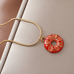 Vintage 304 Stainless Steel Enamel Donut Pendant Necklaces for Women&nbsp;ZG5445