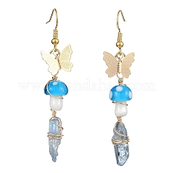 4 Pairs 4 Color Dyed Natural Quartz Crystal Nugget & Mushroom Lampwork Dangle Earrings&nbsp;EJEW-TA00335