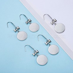 316サージカルステンレススチールピアスフック  空のペンダントトレイ付き  カボションフラットラウンドセッティング  ステンレス鋼色  53mm  トレイ：18mm  ピン：0.7mm&nbsp;STAS-TAC0001-01C