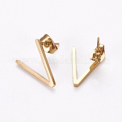 304ステンレススチールジュエリーセット  スタッドピアスとペンダントネックレス  アルファベット  ゴールドカラー  文字.v  18.7インチ〜20.2インチ（47.5~51.3cm）  15x7~12mm  ピン：0.8mm&nbsp;SJEW-L141-001V