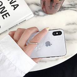 透明なプラスチック製の携帯電話のバンカーリング  360度回転  合金フィンガーグリップスタンドホルダー  スター  プラチナ  4.6cm  星：40x38x3mm&nbsp;AJEW-F048-08P