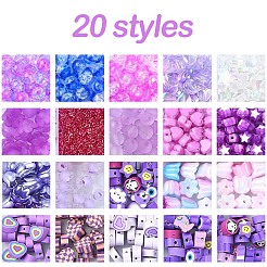 DIY アクリル & ポリマー粘土ストレッチ ブレスレット作成キット  青紫色  12x12.5x6mm  穴：2.5mm&nbsp;DIY-YW0008-96