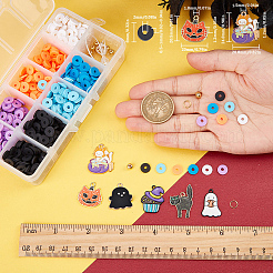 ハロウィンブレスレット作りキット  コウモリ、ネコ、ゴースト、カボチャの合金エナメルペンダントを含む  ポリマークレイディスクビーズ  ミックスカラー  996個/箱&nbsp;DIY-SC0021-94