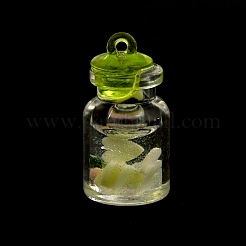蓄光プラスチックペンダント  内部にポリマークレイ  ボトルチャーム  薄緑  28.5x14.5mm  穴：1.8mm&nbsp;KY-WH0048-14D