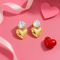 2Pairs 2 Colors Heart Rack Plating Brass Micro Pave Clear Cubic Zirconia Stud Earrings&nbsp;EJEW-GO0001-09