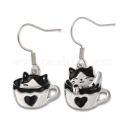 Brass Cat Shape Dangle Earrings&nbsp;EJEW-C130-02P