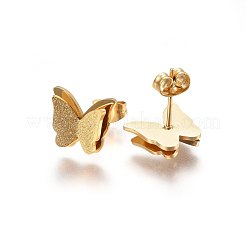 304ステンレススチールスタッドピアス  低刺激性のイヤリング  テクスチャ  蝶  ミックスカラー  10x12x3.5mm  ピン：0.8mm&nbsp;EJEW-H367-19
