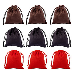 ベルベットのジュエリー巾着収納ポーチ10個。  長方形  ミックスカラー  12x10.5x0.4cm&nbsp;ABAG-TA0001-31B