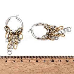 女性用304ステンレスフープピアス  リングチェーンタッセル付きオーバル  ゴールデン·ステンレス鋼色  60x25mm&nbsp;EJEW-G463-03GP