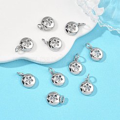 シーグレース バレンタインデー 真鍮製クリアキュービックジルコニアチャーム  フラットラウンド、花柄チャーム付き  カドミウムフリーと鉛フリー＆ニッケルフリー  プラチナメッキ  9.5x8x2.5mm  穴：2.5mm&nbsp;XGRQ3P857-592P
