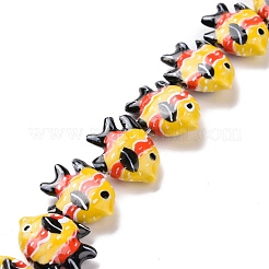手作りの陶器ビーズ  手描きの陶器ビーズ  魚  きいろ  17~18x21~22x7~7.5mm  穴：2mm&nbsp;PORC-G002-54A