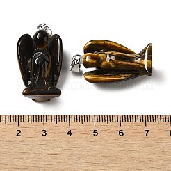 天然石タイガーアイペンダント  プラチナメッキ合金スナップオンベイル付きエンジェルチャーム  31~31.5x17~18x12mm  穴：7.5x4mm&nbsp;G-C095-03P-02
