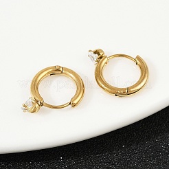 304ステンレススチールリングとハートフープピアス  ラインストーン付き  ゴールドカラー  13x13.5x3mm&nbsp;EJEW-K268-37G
