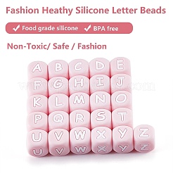 20Pcs Pink Cube Letter Silicone Beads 12x12x12mm Square Dice Alphabet Beads with 2mm Hole Spacer Loose Letter Beads for Bracelet Necklace Jewelry Making&nbsp;JX435R