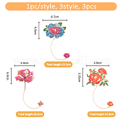 牡丹の花のエナメルブックマーク3個、3スタイル  304ステンレススチールブックマーク  鉄製のロングチェーン付き  ミックスカラー  153~164mm  1個/スタイル&nbsp;AJEW-FH0004-51