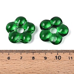 手作りランプワークビーズ  大穴ビーズ  花  グリーン  23~24x24~25x7~7.5mm  穴：4.5~6mm&nbsp;LAMP-N035-01B