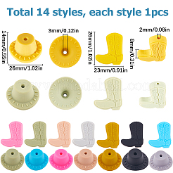 14スタイルのシリコンビーズ14個。  DIYネックレスとブレスレットの作り方  帽子とブーツ  ミックスカラー  26x12mm  穴：2.5mm  1個/スタイル&nbsp;SIL-SC0001-22
